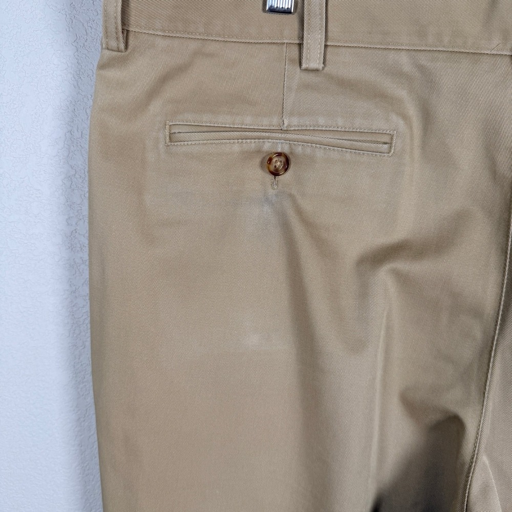 LL Bean Pleated Chino Pants Mens 38x34 Khaki Tan Front Classic Fit Cotton - Picture 3 of 8